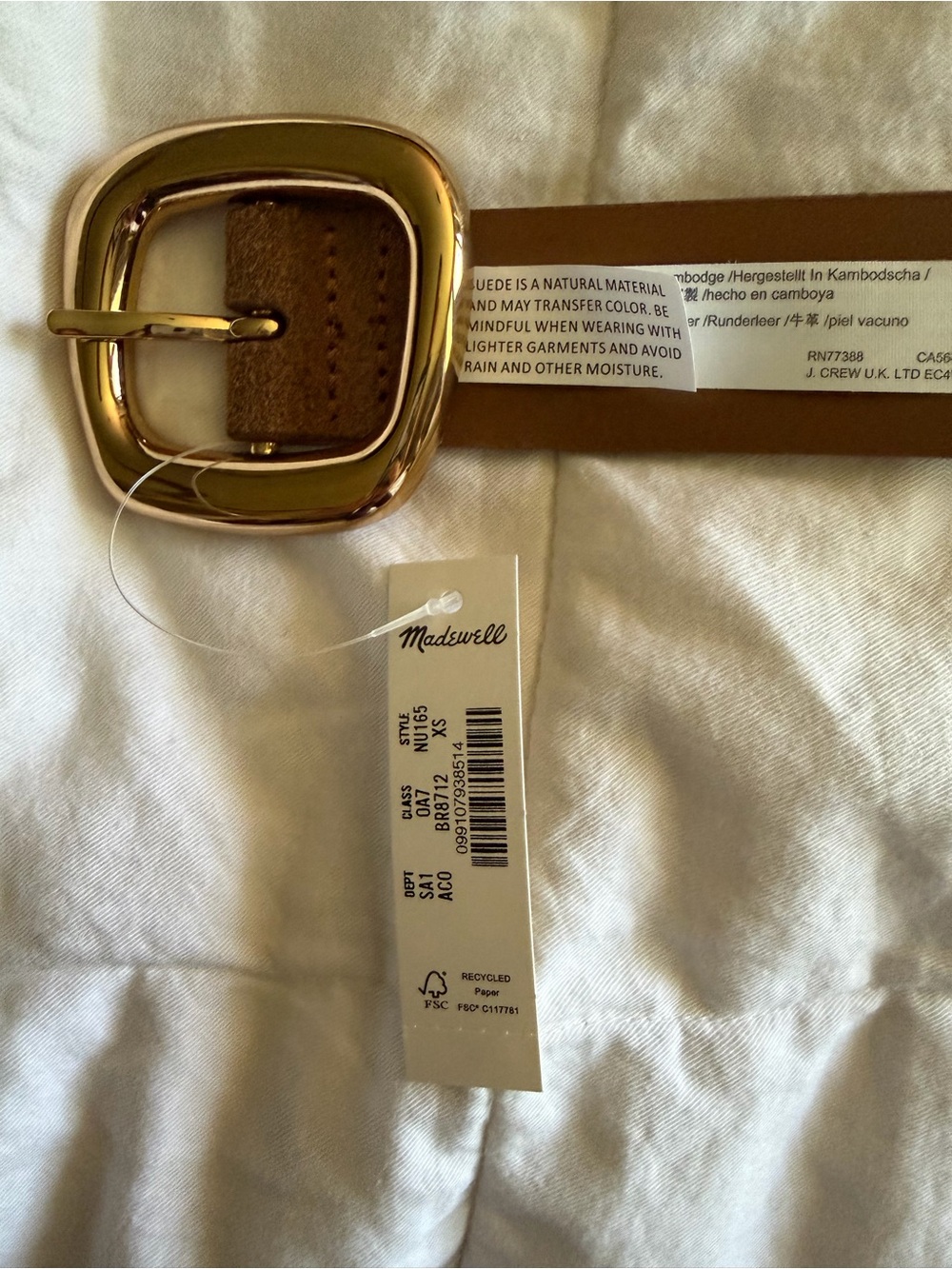 MADEWELL Brand New (with tags) Suede Belt in Aged Cognac Size XS - Picture 3 of 4